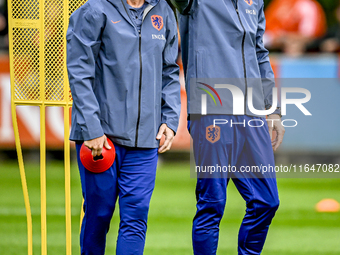 Netherlands assistant trainer Erwin Koeman and Netherlands assistant trainer Wim Jonk are present during the training and press conference f...