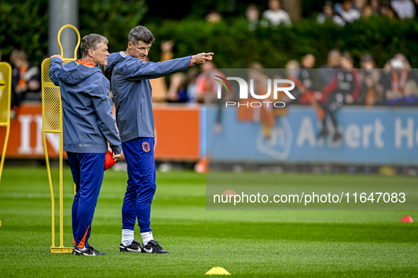 Netherlands assistant trainer Erwin Koeman and Netherlands assistant trainer Wim Jonk are present during the training and press conference f...