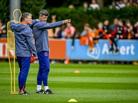 Netherlands assistant trainer Erwin Koeman and Netherlands assistant trainer Wim Jonk are present during the training and press conference f...