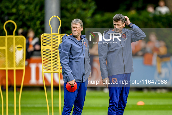 Netherlands assistant trainer Erwin Koeman and Netherlands assistant trainer Wim Jonk are present during the training and press conference f...