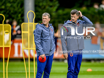 Netherlands assistant trainer Erwin Koeman and Netherlands assistant trainer Wim Jonk are present during the training and press conference f...