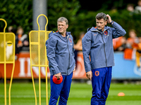 Netherlands assistant trainer Erwin Koeman and Netherlands assistant trainer Wim Jonk are present during the training and press conference f...