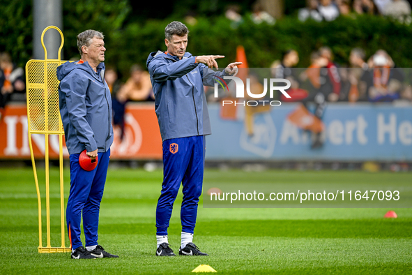 Netherlands assistant trainer Erwin Koeman and Netherlands assistant trainer Wim Jonk are present during the training and press conference f...