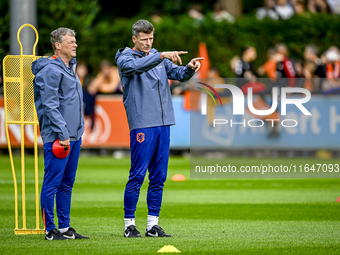 Netherlands assistant trainer Erwin Koeman and Netherlands assistant trainer Wim Jonk are present during the training and press conference f...