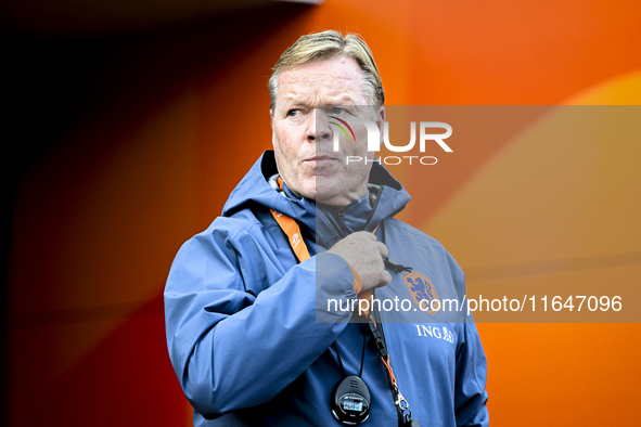 Netherlands trainer coach Ronald Koeman participates in the match training and press conference for the Netherlands on October 7, 2024, at t...