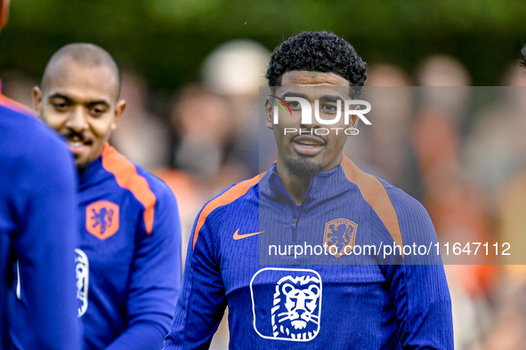 Netherlands player Ian Maatsen participates in the training and press conference for the Netherlands on October 7, 2024, at the KNVB Campus...