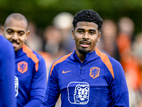 Netherlands player Ian Maatsen participates in the training and press conference for the Netherlands on October 7, 2024, at the KNVB Campus...