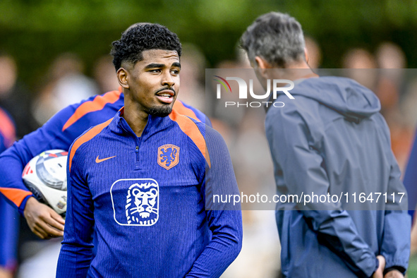 Netherlands player Ian Maatsen participates in the training and press conference for the Netherlands on October 7, 2024, at the KNVB Campus...