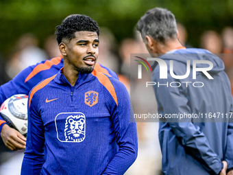 Netherlands player Ian Maatsen participates in the training and press conference for the Netherlands on October 7, 2024, at the KNVB Campus...