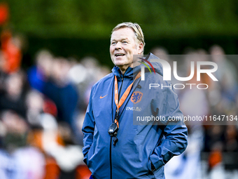 Netherlands trainer coach Ronald Koeman participates in the match training and press conference for the Netherlands on October 7, 2024, at t...