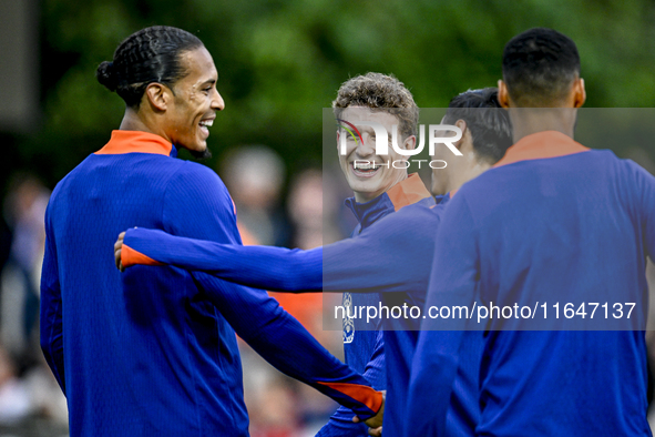 Netherlands player Virgil van Dijk and Netherlands player Guus Til participate in the training and press conference for the Netherlands Nati...