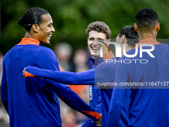 Netherlands player Virgil van Dijk and Netherlands player Guus Til participate in the training and press conference for the Netherlands Nati...