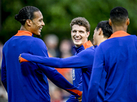 Netherlands player Virgil van Dijk and Netherlands player Guus Til participate in the training and press conference for the Netherlands Nati...