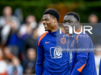 Netherlands players Denzel Dumfries and Brian Brobbey participate in the training and press conference for the Netherlands Nations League se...