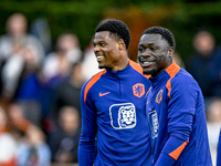 Netherlands players Denzel Dumfries and Brian Brobbey participate in the training and press conference for the Netherlands Nations League se...