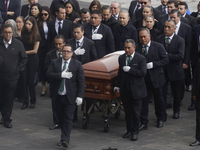 Funeral home staff carry the coffin of Ifigenia Martinez, President of the Chamber of Deputies, in Mexico City, Mexico, on October 7, 2024....