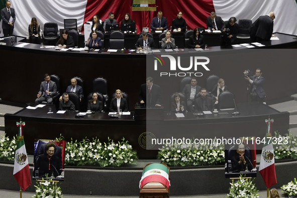 A memorial tribute to Ifigenia Martinez, President of the Chamber of Deputies, takes place in Mexico City, Mexico, on October 7, 2024. She p...