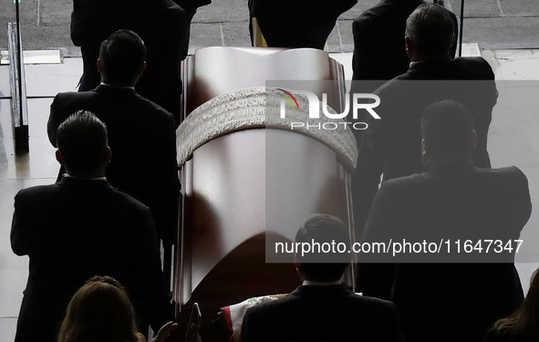 Funeral home staff carry the coffin of Ifigenia Martinez, President of the Chamber of Deputies, in Mexico City, Mexico, on October 7, 2024....