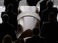 Funeral home staff carry the coffin of Ifigenia Martinez, President of the Chamber of Deputies, in Mexico City, Mexico, on October 7, 2024....