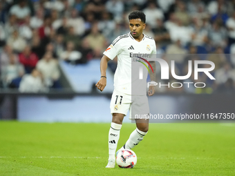 Rodrygo Goes right winger of Real Madrid and Brazil during the La Liga match between Real Madrid CF and Deportivo Alavés at Estadio Santiago...