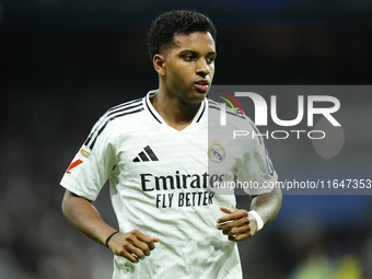 Rodrygo Goes right winger of Real Madrid and Brazil during the La Liga match between Real Madrid CF and Deportivo Alavés at Estadio Santiago...