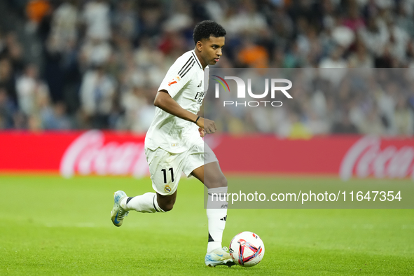 Rodrygo Goes right winger of Real Madrid and Brazil during the La Liga match between Real Madrid CF and Deportivo Alavés at Estadio Santiago...