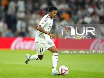 Rodrygo Goes right winger of Real Madrid and Brazil during the La Liga match between Real Madrid CF and Deportivo Alavés at Estadio Santiago...