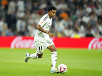 Rodrygo Goes right winger of Real Madrid and Brazil during the La Liga match between Real Madrid CF and Deportivo Alavés at Estadio Santiago...