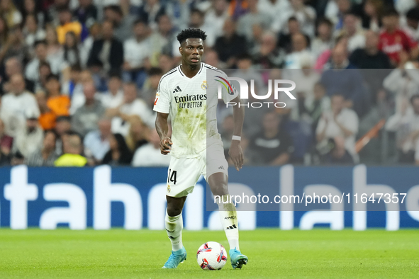 Aurelien Tchouameni defensive midfield of Real Madrid and France during the La Liga match between Real Madrid CF and Deportivo Alavés at Est...