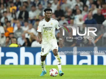 Aurelien Tchouameni defensive midfield of Real Madrid and France during the La Liga match between Real Madrid CF and Deportivo Alavés at Est...