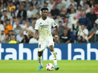 Aurelien Tchouameni defensive midfield of Real Madrid and France during the La Liga match between Real Madrid CF and Deportivo Alavés at Est...