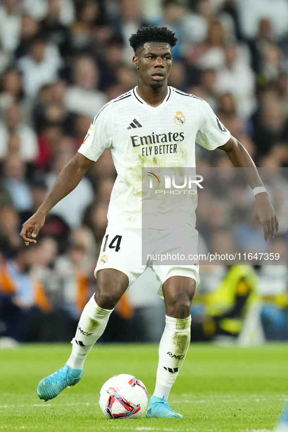 Aurelien Tchouameni defensive midfield of Real Madrid and France during the La Liga match between Real Madrid CF and Deportivo Alavés at Est...