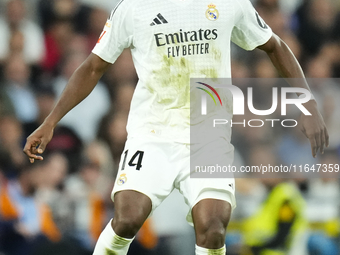 Aurelien Tchouameni defensive midfield of Real Madrid and France during the La Liga match between Real Madrid CF and Deportivo Alavés at Est...