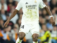 Aurelien Tchouameni defensive midfield of Real Madrid and France during the La Liga match between Real Madrid CF and Deportivo Alavés at Est...