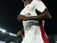 Evan Ndicka centre-back of Roma and Cote d'Ivoire during the warm-up before the UEFA Europa League 2024/25 League Phase MD1 match between AS...