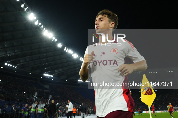 Tommaso Baldanzi attacking midfield of Roma and Italy during the warm-up before the UEFA Europa League 2024/25 League Phase MD1 match betwee...