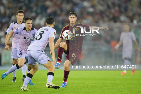 Niccolo Pisilli central midfield of Roma and Italy during the UEFA Europa League 2024/25 League Phase MD1 match between AS Roma and Athletic...