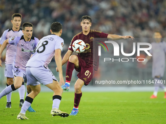 Niccolo Pisilli central midfield of Roma and Italy during the UEFA Europa League 2024/25 League Phase MD1 match between AS Roma and Athletic...