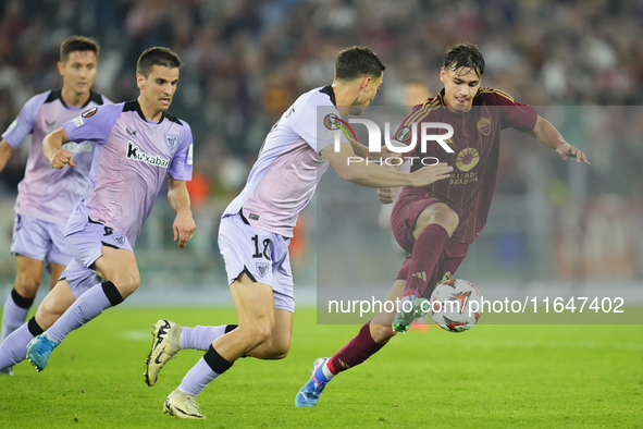 Niccolo Pisilli central midfield of Roma and Italy during the UEFA Europa League 2024/25 League Phase MD1 match between AS Roma and Athletic...