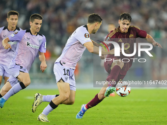 Niccolo Pisilli central midfield of Roma and Italy during the UEFA Europa League 2024/25 League Phase MD1 match between AS Roma and Athletic...