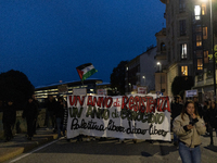 Pro-Palestinian protesters participate in demonstrations in Turin, Italy, on October 7, 2024. Despite restrictions issued by local police fo...