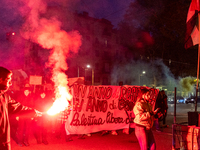 Pro-Palestinian protesters participate in demonstrations in Turin, Italy, on October 7, 2024. Despite restrictions issued by local police fo...