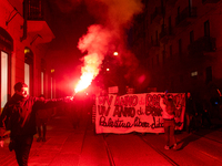 Pro-Palestinian protesters participate in demonstrations in Turin, Italy, on October 7, 2024. Despite restrictions issued by local police fo...