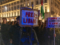 Pro-Palestinian protesters participate in demonstrations in Turin, Italy, on October 7, 2024. Despite restrictions issued by local police fo...