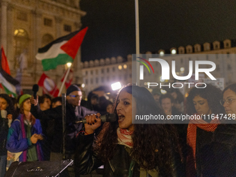 Pro-Palestinian protesters participate in demonstrations in Turin, Italy, on October 7, 2024. Despite restrictions issued by local police fo...