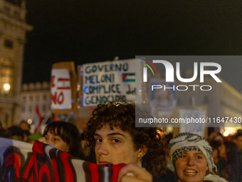 Pro-Palestinian protesters participate in demonstrations in Turin, Italy, on October 7, 2024. Despite restrictions issued by local police fo...