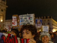 Pro-Palestinian protesters participate in demonstrations in Turin, Italy, on October 7, 2024. Despite restrictions issued by local police fo...