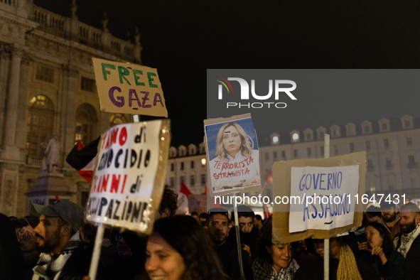 Pro-Palestinian protesters participate in demonstrations in Turin, Italy, on October 7, 2024. Despite restrictions issued by local police fo...