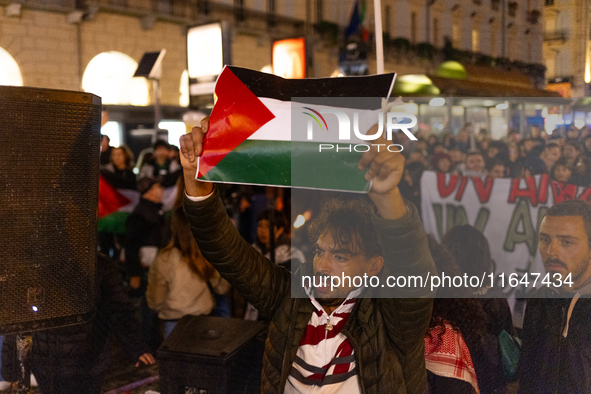 Pro-Palestinian protesters participate in demonstrations in Turin, Italy, on October 7, 2024. Despite restrictions issued by local police fo...