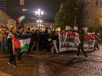 Pro-Palestinian protesters participate in demonstrations in Turin, Italy, on October 7, 2024. Despite restrictions issued by local police fo...